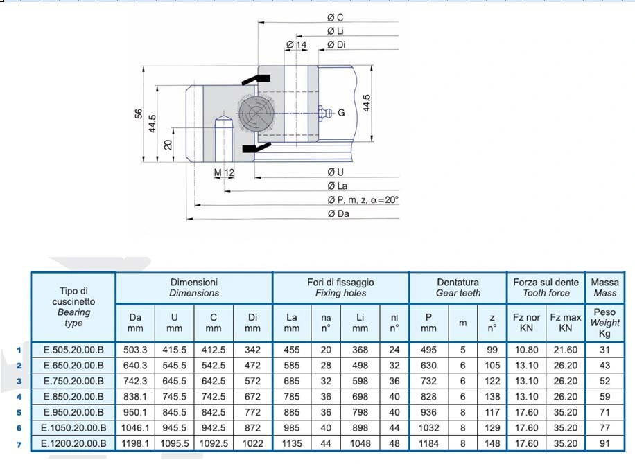 Torriani Gianni External Gear Turntable Bearing Slewing Ring Bearing E. 1050.20.00. B